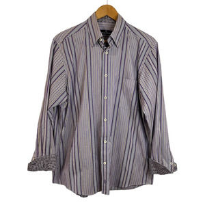 Bugatchi‎ Uomo Purple Striped Men's Medium Flip Cuff Designer Button Down Shirt